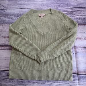 Philosophy Women's Ribbed Knit V-Neck Sage Green Cozy Sweater Size S/P